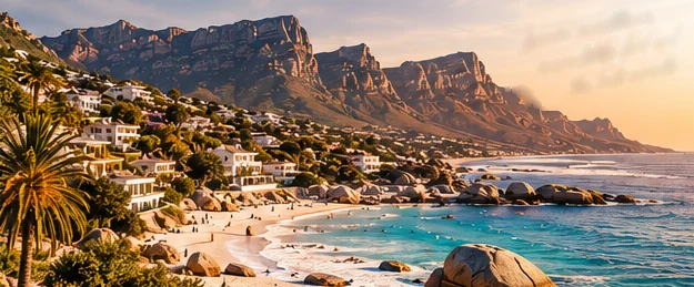 Clifton's beaches and boulders beneath the Twelve Apostles at golden hour